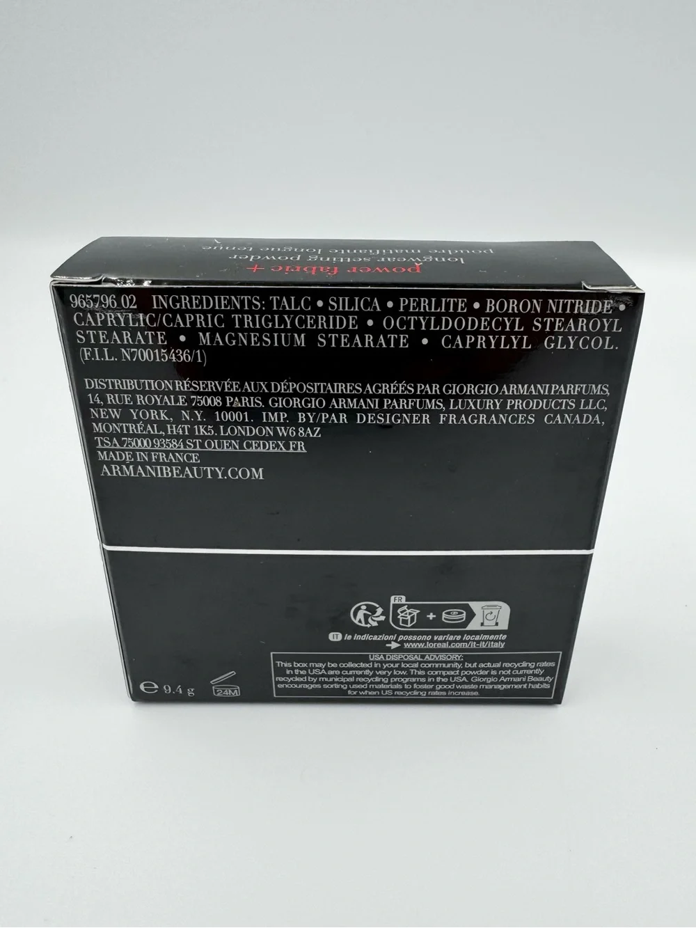 Giorgio Armani Power Fabric+ Setting Powder Shade 0 New